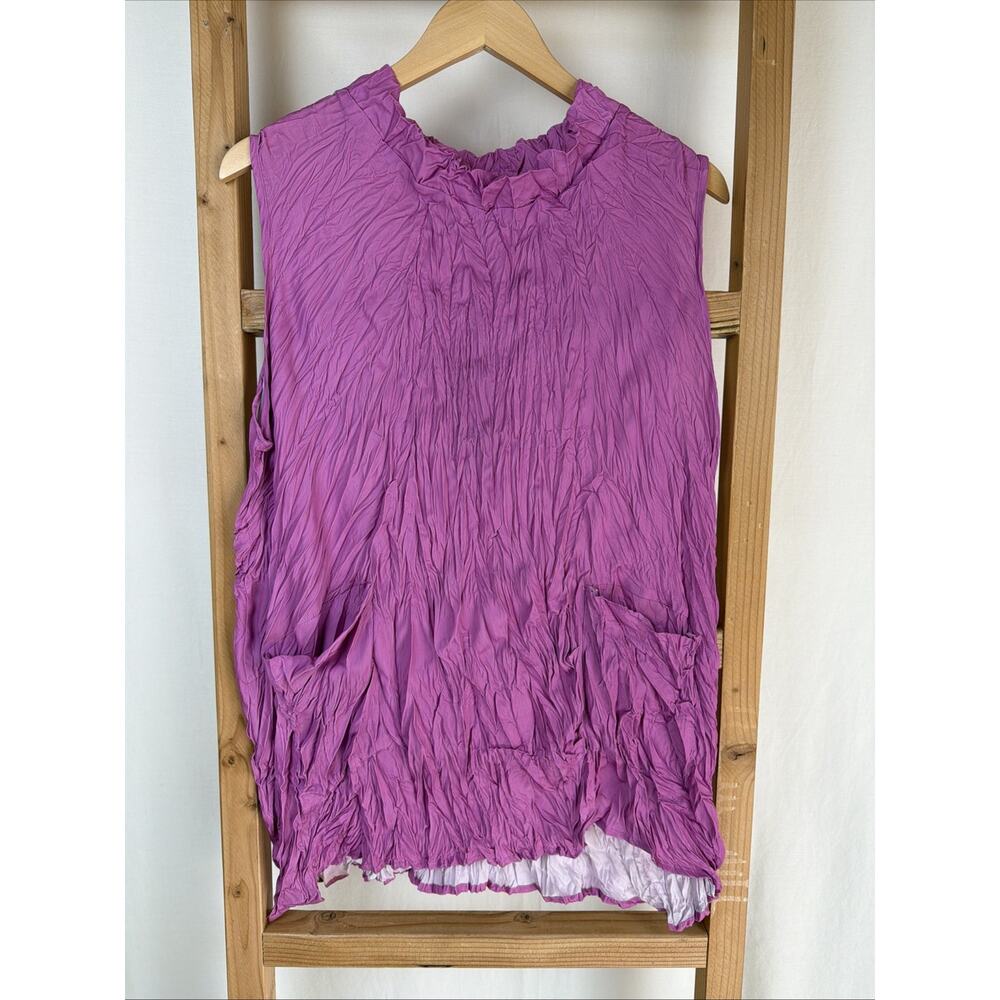 NWT Shana Pink High Neck Pockets Sleeveless Crinkle Long Tunic #0910 Size 2X
